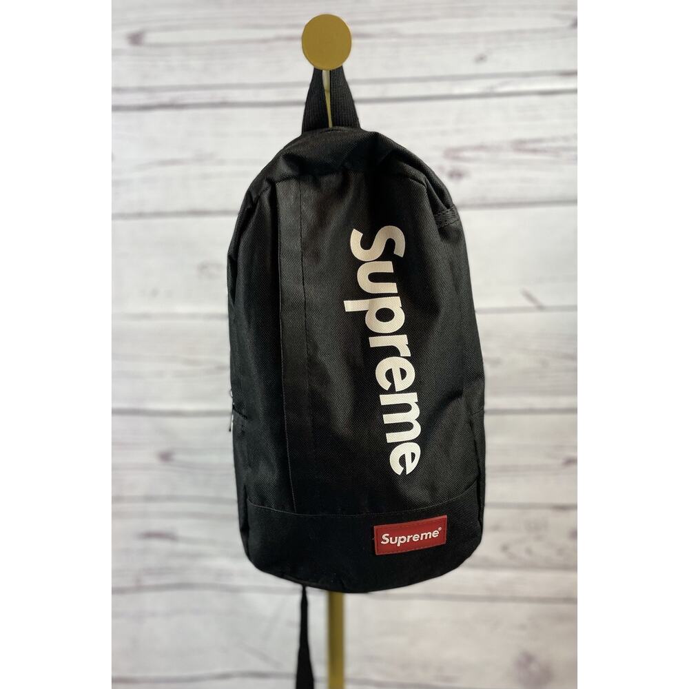 Supreme Black Nylon Backpack Compact Streetwear Bag Red Box Logo